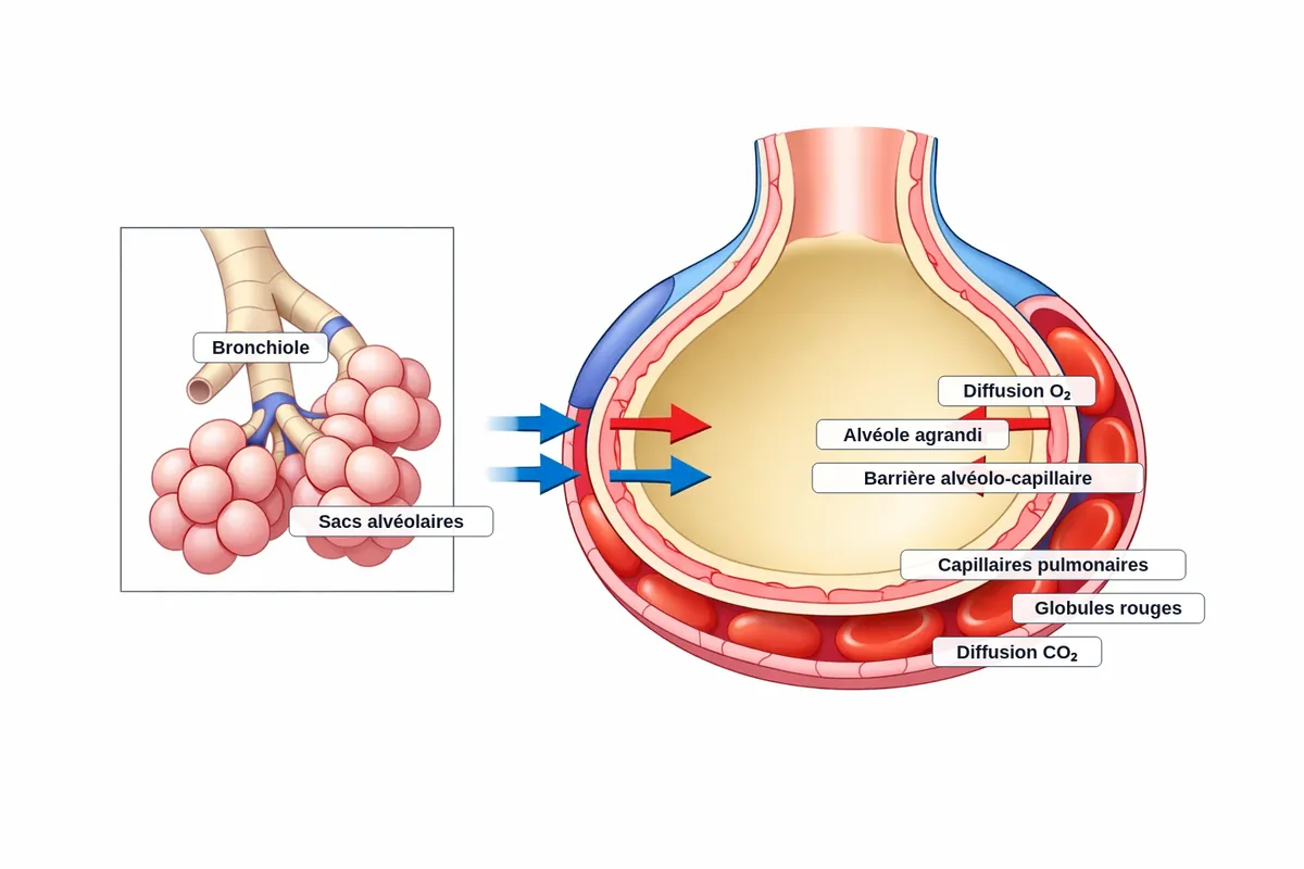Gas exchange in the pulmonary alveoli